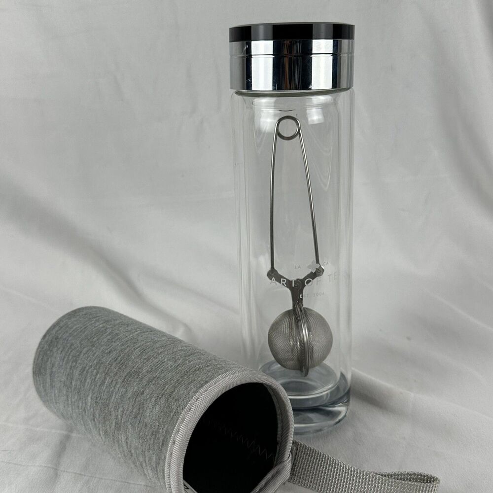 Art Of Tea Collection Glass Double Wall Travel Bottle Portable Infuser Koozie